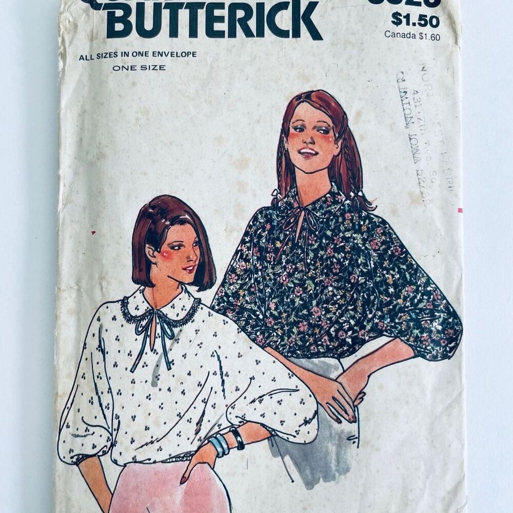 Vintage Butterick 6023 Misses Blouse Sewing Pattern Sz S-M CUT/COMPLETE 1980s